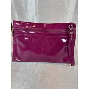 Liz Claiborne Purple Patent‎ Leather Wristlet Clutch Bag Zip Pockets